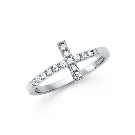 14K White Gold Pavé Sideways Cross Ring