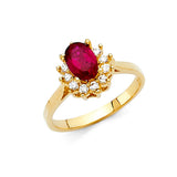 14K Yellow Gold Oval Red Stone Halo Ring
