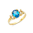 14K Yellow Gold Oval Simulated Blue Sapphire Halo Ring