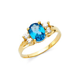 14K Yellow Gold Oval Simulated Blue Sapphire Halo Ring