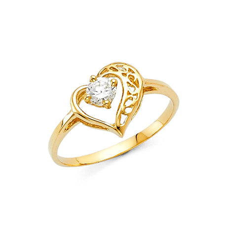 14K Yellow Gold Openwork Heart Ring