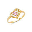 14K Yellow Gold Heart Simulated Pink Sapphire Filigree Ring