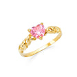14K Yellow Gold Heart Simulated Pink Sapphire Solitaire Ring