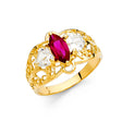 14K Yellow Gold Marquise Simulated Ruby Cluster Ring
