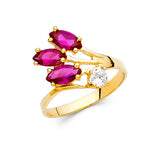 14K Yellow Gold Marquise Simulated Ruby Three-Stone Ring