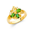 14K Yellow Gold Round Simulated Emerald Flower Cluster Ring