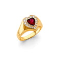 14K Yellow Gold Heart Simulated Ruby Signet Ring