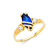 14K Yellow Gold Marquise Simulated Blue Sapphire Solitaire Ring