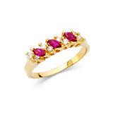 14K Yellow Gold Oval Simulated Ruby Five-Stone Band Ring