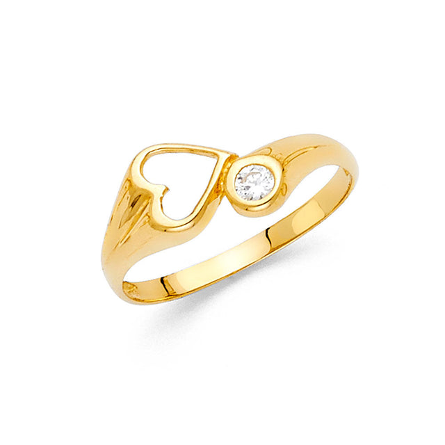 14K Yellow Gold Open Heart and Solitaire Ring