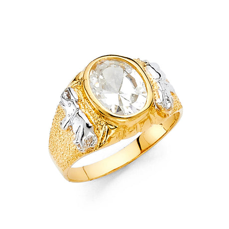 14K Yellow Gold Oval Halo Men's Ring