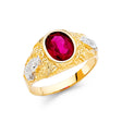 14K Yellow Gold Oval Simulated Ruby Pavé Shoulder Men’s Ring