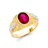 14K Yellow Gold Oval Simulated Ruby Pavé Shoulder Men’s Ring