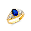 14K Yellow Gold Oval Simulated Blue Sapphire Diamond-Cut Men’s Ring