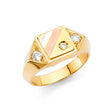 14K Yellow Gold Geometric Three-Stone Men's Ring on White Background