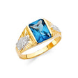 14K Yellow Gold Emerald-Cut Simulated Blue Topaz Nugget Men's Ring on White Background
