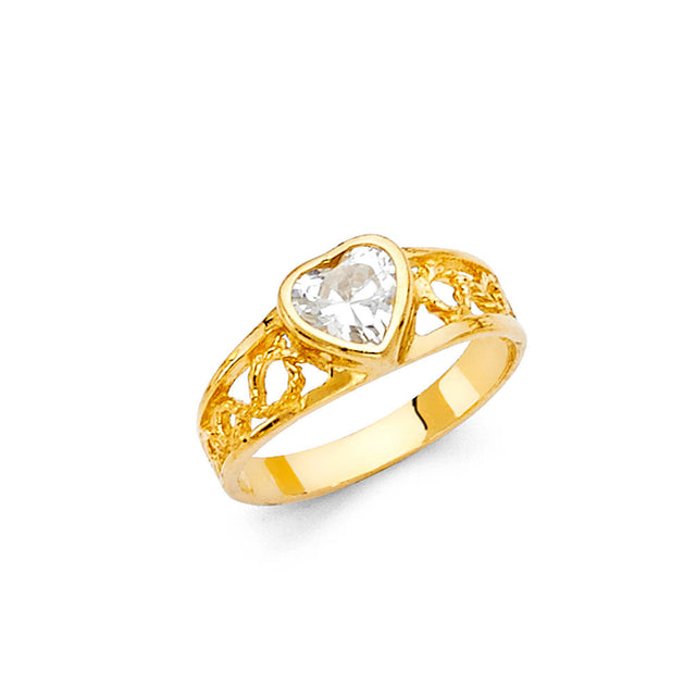 14K Yellow Gold Children's Round Clear Cluster Ring on White Background