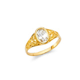 14K Yellow Gold Children's Oval Clear Accent Ring on White Background
