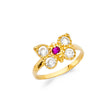 14K Yellow Gold Baby Butterfly Cluster Ring on White Background