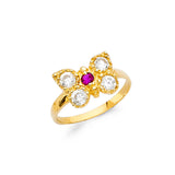 14K Yellow Gold Baby Butterfly Cluster Ring on White Background