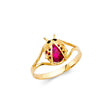 14K Yellow Gold Baby Ladybug Ring on White Background