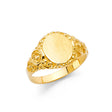 14K Yellow Gold Children's Scrollwork Oval Signet Ring on White Background