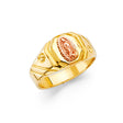 14K Two-Tone Gold Men's Rectangular-Face Our Lady of Guadalupe Signet Ring on White Background