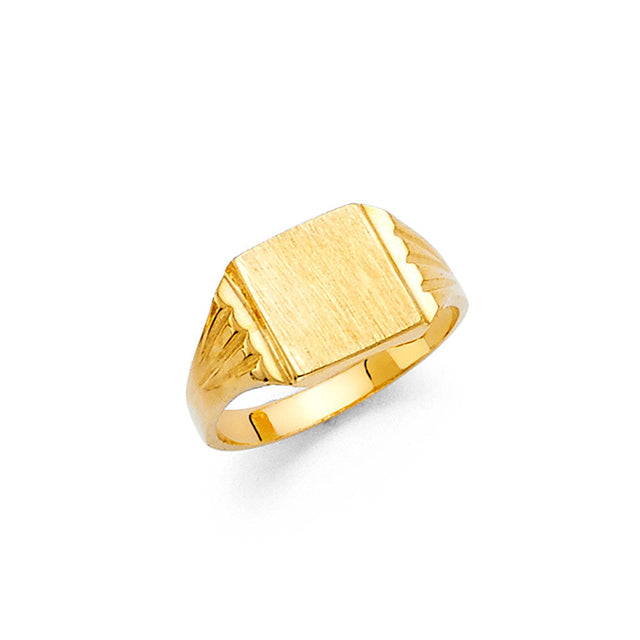 14K Yellow Gold Children's Rectangle Signet Ring on White Background