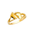 14K Yellow Gold Baby Feet Ring on White Background