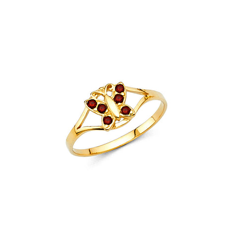 14K Yellow Gold Baby Birthstone Butterfly Ring on White Background