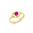 14K Yellow Gold Baby Fuchsia Heart Bypass Ring on White Background