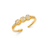14K Yellow Gold Triple Cluster Toe Ring on White Background