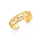 14K Yellow Gold Lucky Script Toe Ring on White Background