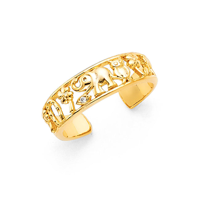 14K Yellow Gold Lucky Script Toe Ring on White Background