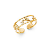 14K Yellow Gold Dolphin Toe Ring on White Background