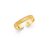 14K Yellow Gold I Love You Band Toe Ring on White Background