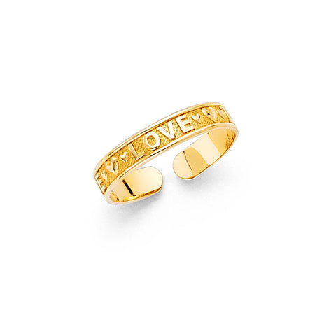 14K Yellow Gold I Love You Band Toe Ring on White Background