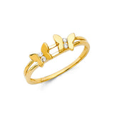 14K Yellow Gold Double Butterfly Ring on White Background
