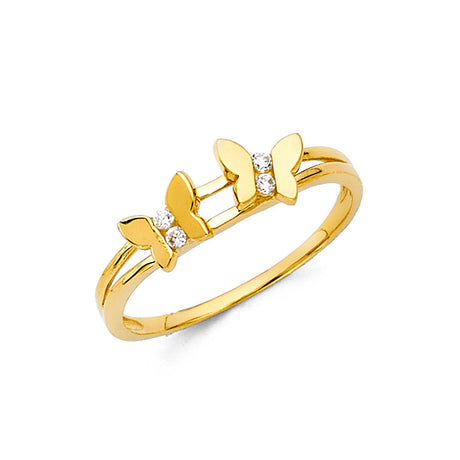 14K Yellow Gold Double Butterfly Ring on White Background