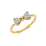 14K Two-Tone Gold Pavé Ribbon Bow Ring on White Background