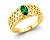 14K Yellow Gold Green Oval Lattice Ring on White Background