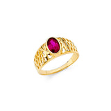 14K Yellow Gold Baby Fuchsia Oval Lattice Ring on White Background