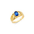14K Yellow Gold Children's Blue Oval Lattice Ring on White Background