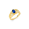 14K Yellow Gold Children's Blue Oval Filigree Ring on White Background