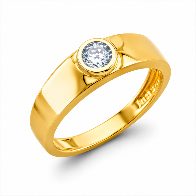 14K Yellow Gold Clear Round Stone Baby Ring