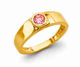 14K Yellow Gold Pink Round Stone Baby Ring