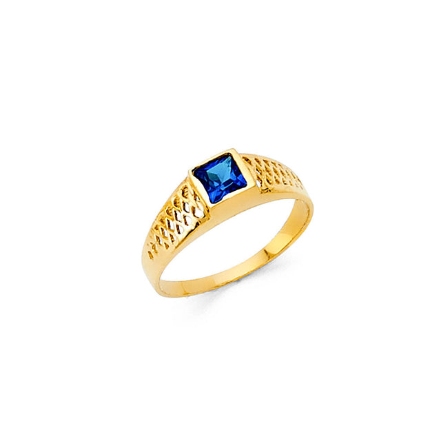 14K Yellow Gold Blue Square Stone Baby Ring