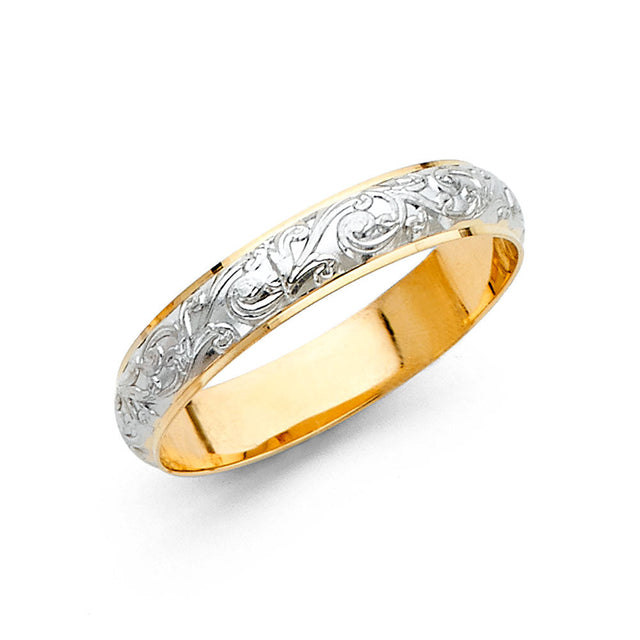 14K Two-Tone Gold Scroll-Engraved 4mm Men's Wedding Band