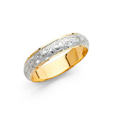 14K Two-Tone Gold Scroll-Engraved 4mm Women's Wedding Band