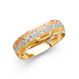 14K Tri-Color Gold Diamond-Cut Starburst Men's Wedding Band